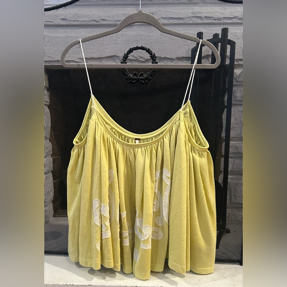 Free People Lemon Yellow Floral Embroidered Camisole